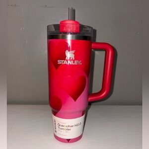 Stanley Red and Pink Heart Travel Tumbler with Handle